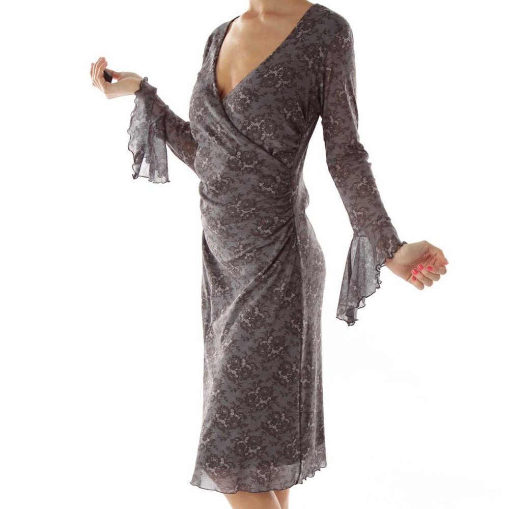 Weston Wear Gray Black Bell Sleeve Day Dress - Picture 1 of 3